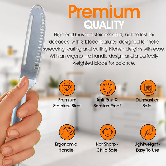 Butter Knife Spreader and Curler - Complete Your Kitchen Knives Set with Stainless Steel Butter Knife for Hard Butter with Ergonomic Handle