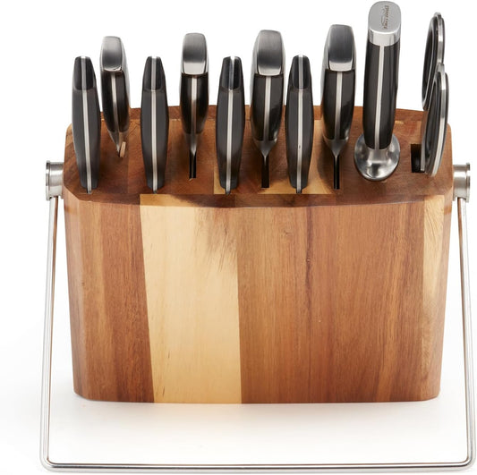 Premium Acacia Wood Knife Block - 10 Slot Holder for Kitchen Knives, Scissors, and Sharpening Rods (knives Sold Separately)