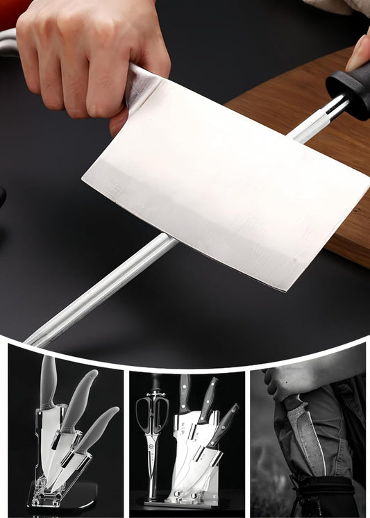 13" Professional Knife Sharpening Steel Rod - High Carbon Magnetic Honing Rod for Kitchen Chef Knives, Ergonomic Non-Slip Grip with Durable Serrations & Hanging Hole - Multi-Purpose for Home (13IN)
