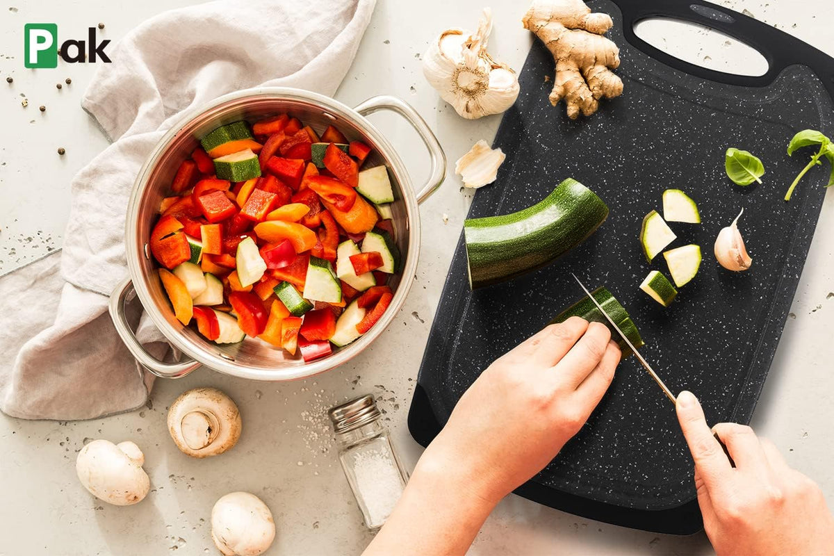 Pak Cutting Boards Set, Chopping Board, Plastic Cutting Boards for Kitchen, Dishwasher Safe, BPA Free, Large, Meat Cutting Board, Slip Resistant, Juice Grooves