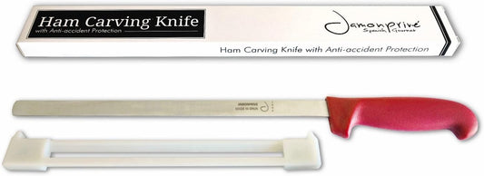 Ham Carving Knife with Anti-accident Protection 12-Inch | Flexible Stainless Steal Ham Slicing Knife for Slicing Serrano, Ibérico Ham & Italian Prosciutto