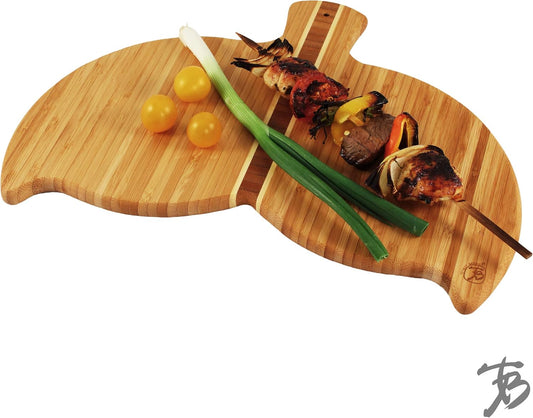 Whale Tail Shaped Bamboo Serving and Cutting Board, 14-1/2" x 10-1/2"