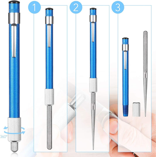 2 Pieces Diamond Retractable Knife Sharpener Steel Sharpening Rod for Kitchen Outdoor Serrated Stick Tools (Blue, Silver)