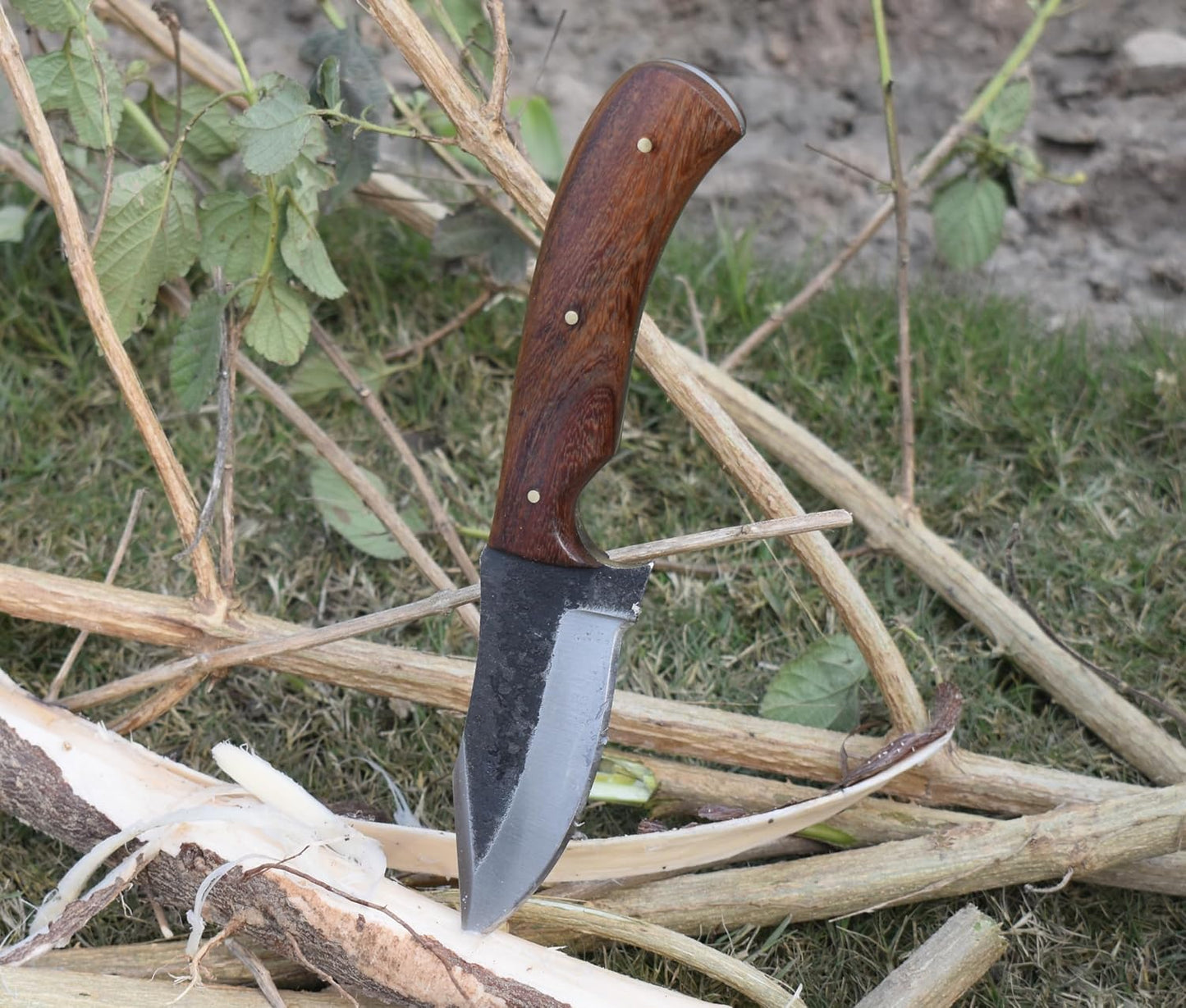 Damacus Steel Fixed Blade Knife with Leather Sheath | 6'' Full Tang Hunting Knife
