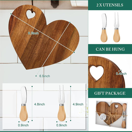 1 Set Bridal Baby Shower Favor Heart Cheese Board with Knife, Wood Mini Charcuterie Board Thank You Gift Box for Guest Bridal Baby Shower Prize Wedding Valentines Birthday (Acacia Color)