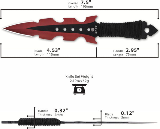 REAT Throwing Knives - 3 Piece, 7.5" 440 Stainless Steel with Cord-Wrapped Handle, Includes Nylon Carrying Case for Safe Storage,Ninja Kunai Knives for Competition,Recreation,Gifts for Men,Women