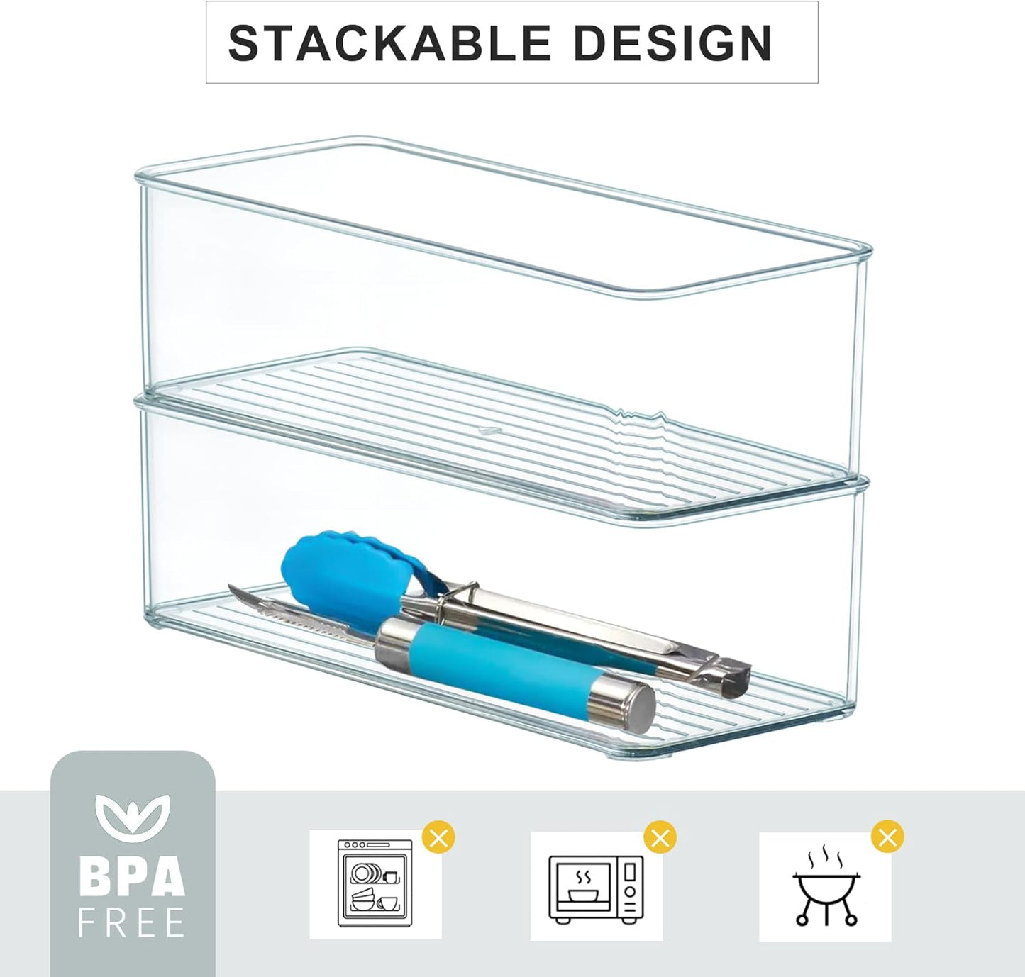 8 Pack Clear Plastic Drawer Organizer Bins Set, Stackable Cutlery Storage Bins Trays for Organizing Kitchen, Bathroom, Office, Crafts, Gadgets, Cabinet Supplies