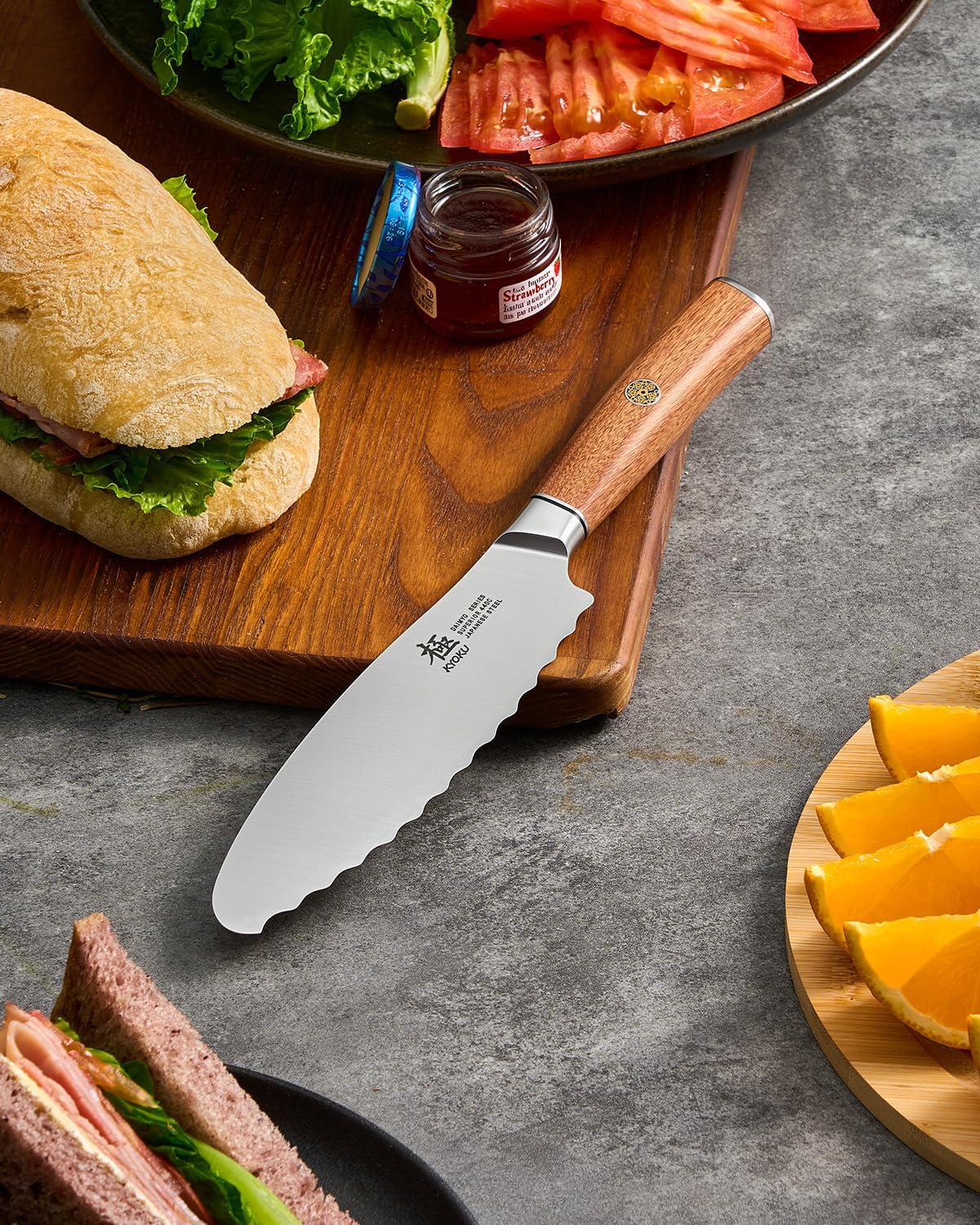 4.5in Serrated Utility Knife, Daimyo Series, Rosewood Handle