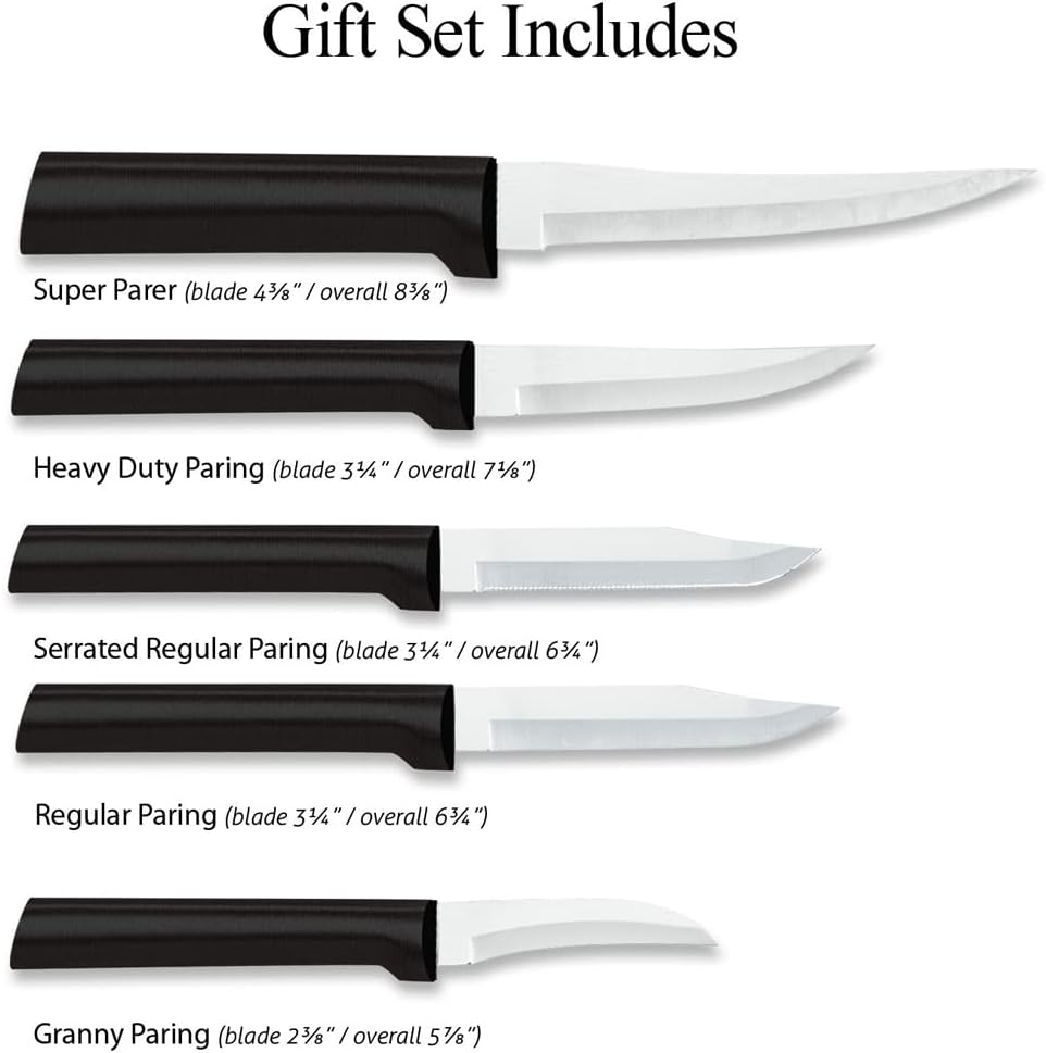 All-Star Paring Gift Set (S52) + Sharpener, Silver Handle | 6-Piece Knife Set with Quick Edge Sharpener (R119), Stainless Steel Blades, Silver Cast Aluminum Handle