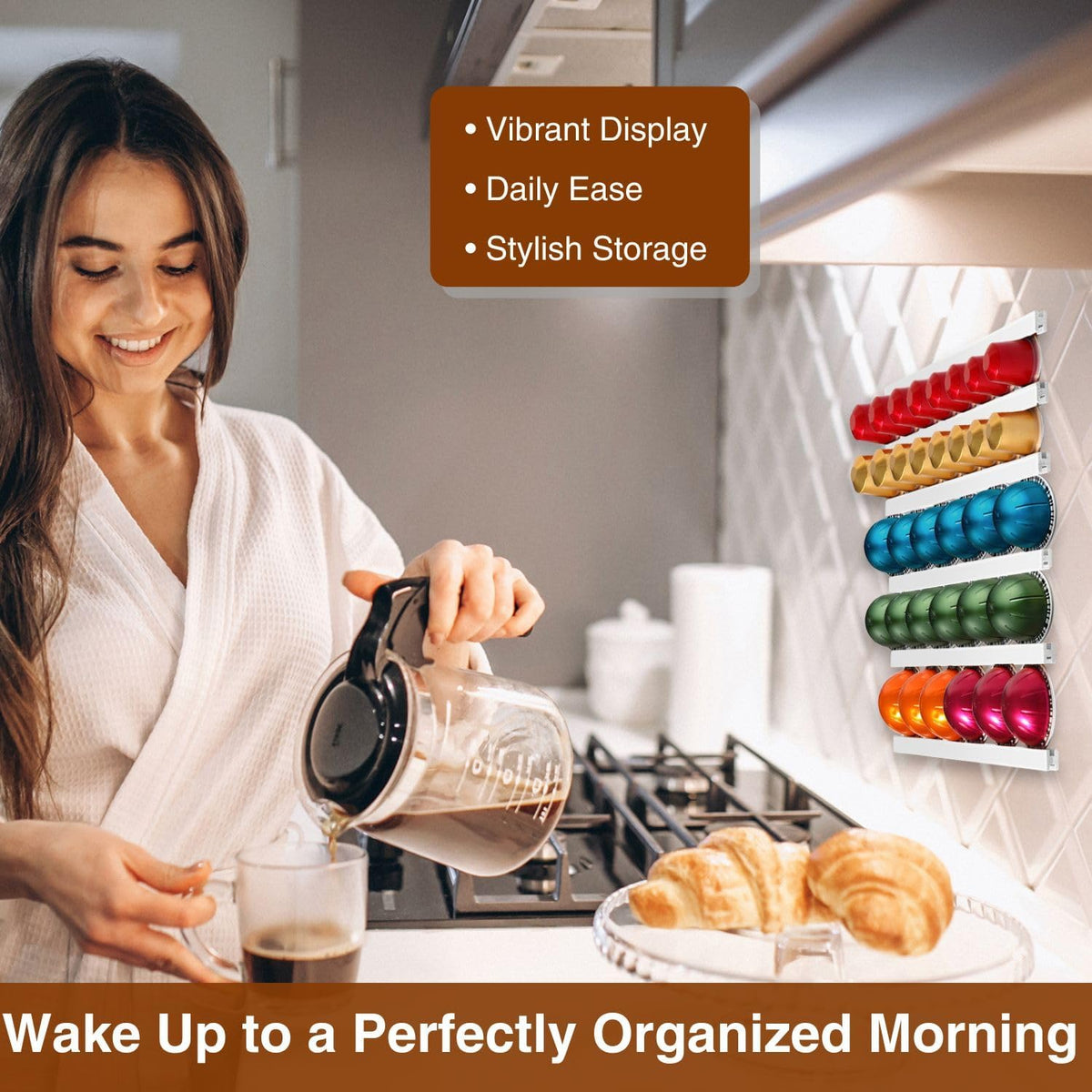 Coffee Pod Holder, Capsule Organizer for Counter,10-Pack Coffee Pods Storage/Organizers,Wall Mount with Adhesives,Coffee Station Fridge RV Kitchen-White