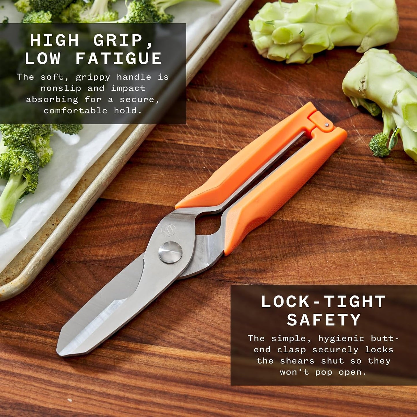 Milk Street Kitchen Shears, 3" German Steel Blade, Bone Notch, Spring-Loaded, Orange Handles, for Poultry, Fish, and More