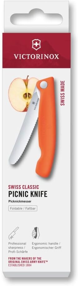 Swiss Classic 4.5 in Folding Picnic Knife, Wavy Blade, Orange | Swiss made wavy-edge stainless steel blade for hiking, fruit and rolls, dishwasher safe with ergonomic secure grip handle