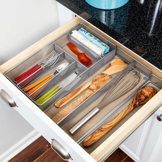 Honey-Can-Do KCH-02163 Steel Mesh 7-Compartment Expandable Utility Drawer Organizer, Silver