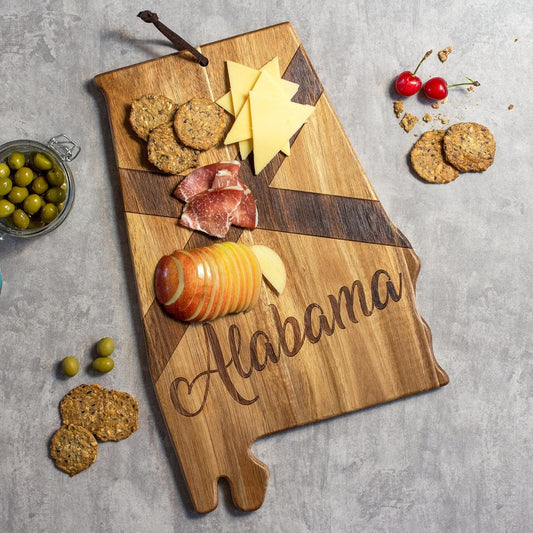 Totally Bamboo Rock & Branch Origins Series New York State Shaped Cutting Board and Charcuterie Serving Tray, Includes Hang Tie for Wall Display