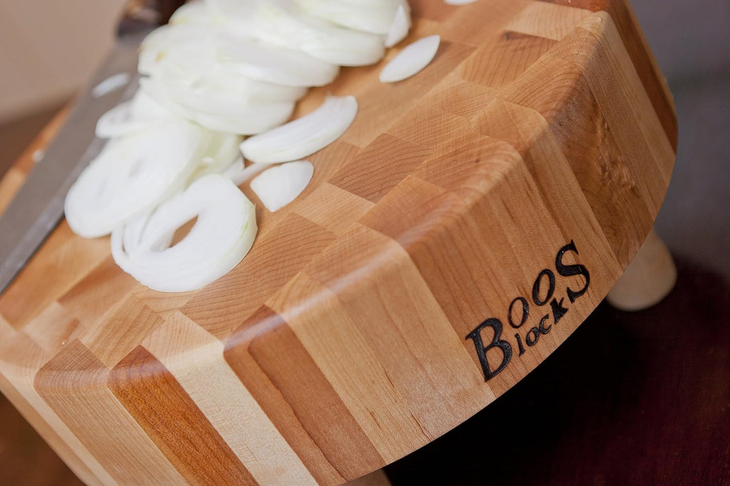 John Boos MC Series Square Wooden Maple Cutting Board 12”x12” – 3” Thick, 13-lb Non-Reversible Butcher Block with Raised Feet & End-Grain