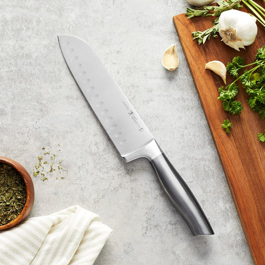 HENCKELS Modernist Razor-Sharp Hollow Edge Santoku Knife 7 inch, German Engineered Informed by 100+ Years of Mastery, Gray