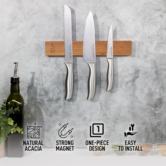 Zulay (12 Inch) Stainless Steel Magnetic Knife Holder For Wall - Powerful Knife Magnetic Strip With Extra Hanging Hooks - Wall Mount Magnetic Knife Strip & Organizer For Kitchen & Tools (Gold)