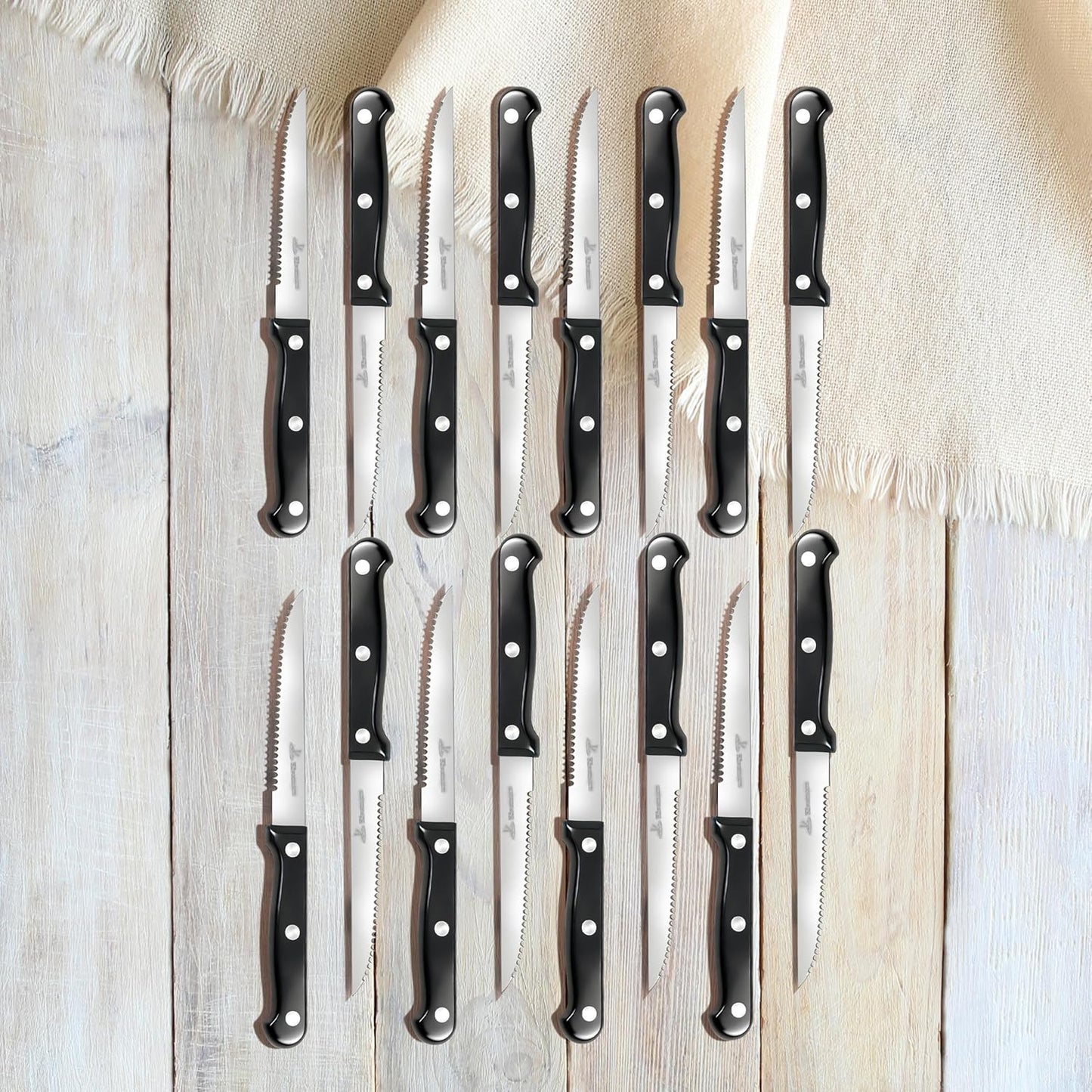 Upgraded Steak Knives Set of 8, Uncoated Stainless Steel Serrated Steak Knife Set, 4.5 Inch Steak Knife with Ergonomic Handle and Sharp Blades, Dishwasher Safe Dinner Knives for Kitchen, Restaurant