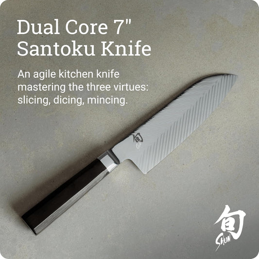 Dual Core 7" Santoku Knife | Handcrafted Japanese All Purpose Knife, VG10 and VG2 Damascus Steel Blade, Pakkawood Handle