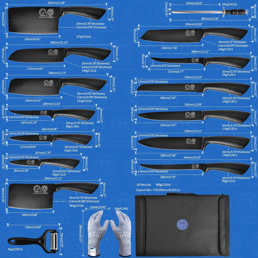 XYJ Knives Authentic Since 1986,Chef Knife Professional Set with Bag,Cleaver Butcher Knife for Meat Cutting Bag