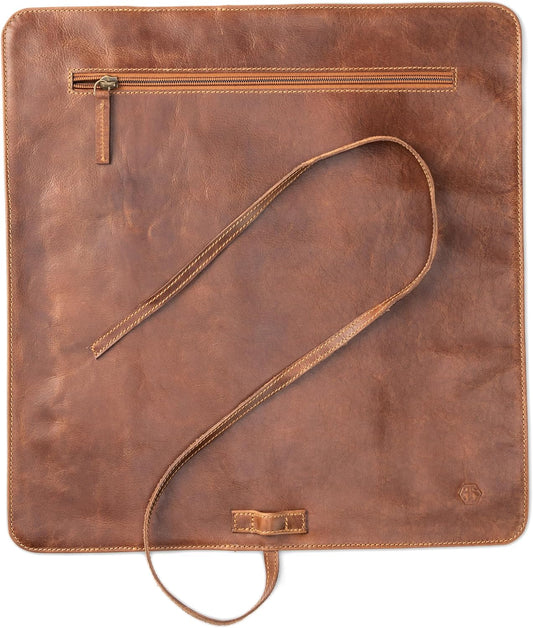 Angus Stoke premium leather Knife Roll Bag - Storage and Protection for Chef Knives, 7 Slots and 1 Zipper Pocket, genuine Buffalo Leather Case Nils (Mahogany)