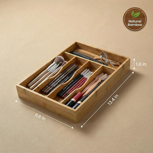 Bamboo Drawer Organizer - Expandable Kitchen Utensil Holder, Adjustable Silverware Drawer Organization, Kitchen Wooden Tray for Cutlery, Flatware & Stationery, 5-7 Slots (Natural)