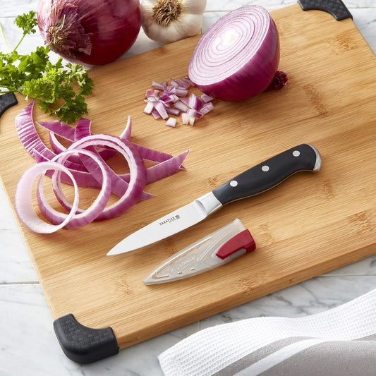Sabatier Forged Stainless Steel Chef Knife with Edgekeeper Self-Sharpening Blade Cover, High-Carbon Stainless Steel Kitchen Knife, Razor-Sharp Knife to Cut Fruit, Vegetables and more, 8-Inch, Black