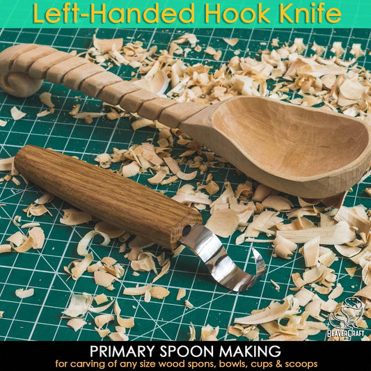 BeaverCraft Hook Knife Wood Spoon Carving Tools SK1L - Spoon Carving Knife for Bowls Spoons Kuksa and Cups - Crooked Whittling Knives Left-Handed - Whittling Tools for Carvers