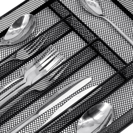 Neudeco Silverware Drawer Organizer Holder, Cutlery Tray Silverware Flatware Storage Divider for Kitchen, Bedroom, Living Room,Mesh Wire with Non-slip foam Feet, 5 Compoment( Silver)