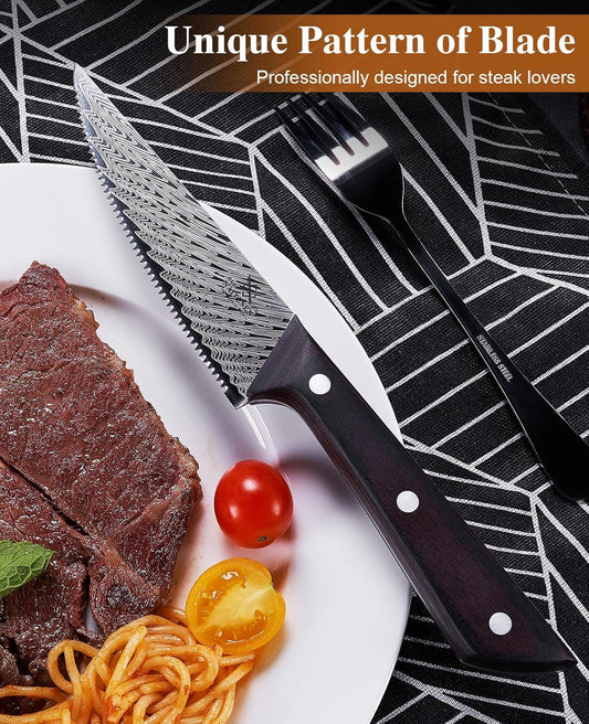 Naitesen Steak Knives Set of 8, Serrated Lightweight Kitchen Knife with Wooden Handle for Cutting Meat Gifts for Men Women