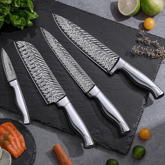Knife Set, Astercook 21 Pieces Kitchen Knife Set with Built-in Sharpener, German Stainless Steel Knife Block Set, Razor-Sharp Knives with Full-tang Handle, Dishwasher Safe, Silver