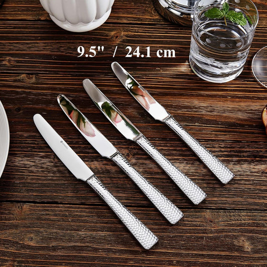 KEAWELL Premium 9.5" Louis Dinner Knives, Set of 4, Stainless Steel Dishwasher Safe, Serrated Knives (Plain)