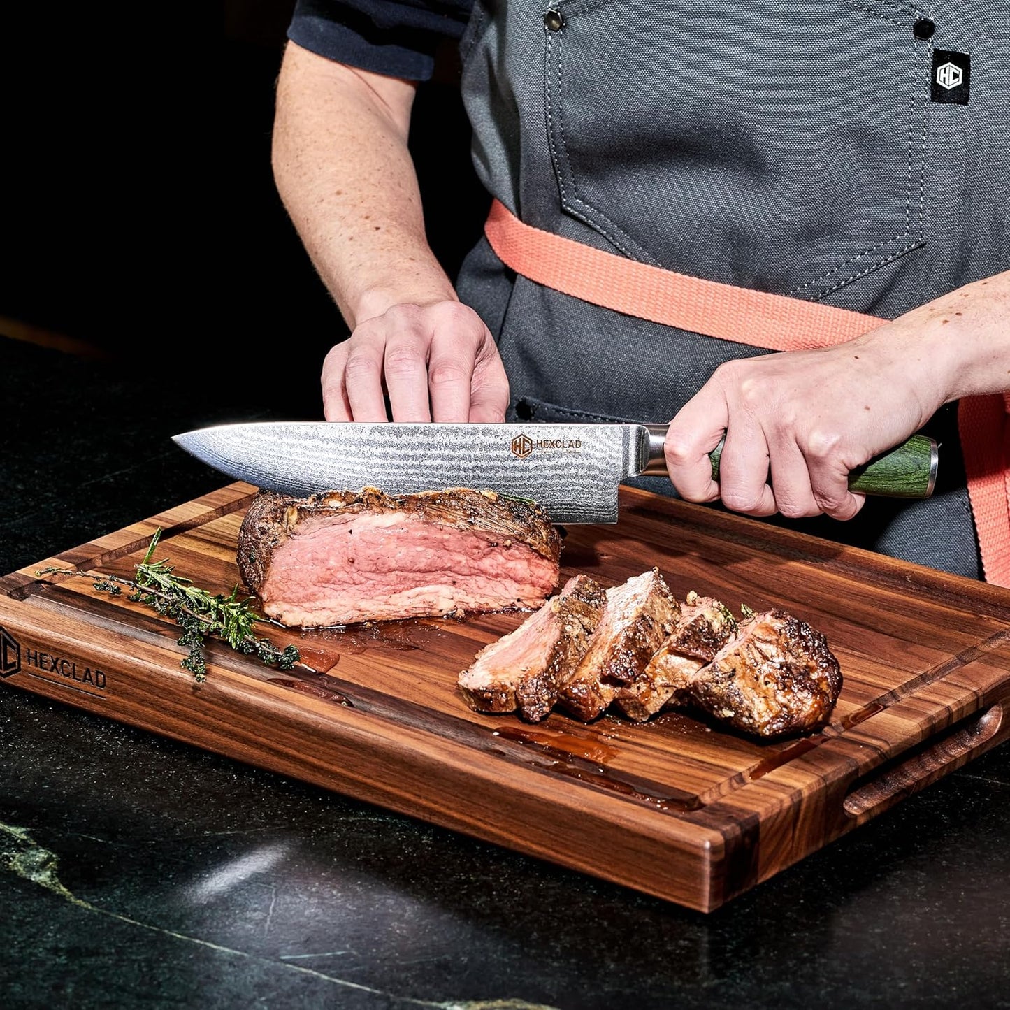 HexClad Medium Walnut Cutting Board, Double-Sided with Juice Groove & Recessed Handles, Durable, Scratch-Resistant Hardwood, Great for Chopping, Carving & Serving, 11.75"x15.75"