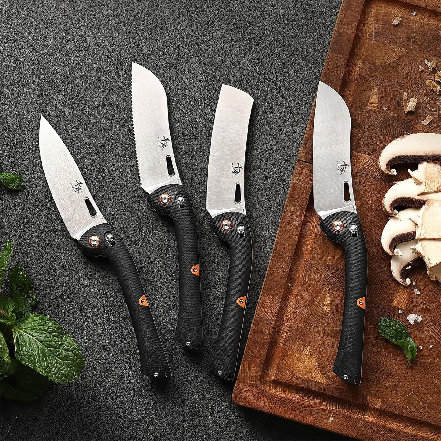 SENBON 440 Stainless Steel Super Sharp Pocket Folding Chef Knife - Peeling, Utility, Fruit Knife - G10 Handle - Camping, Barbecue, Outdoor - Clip
