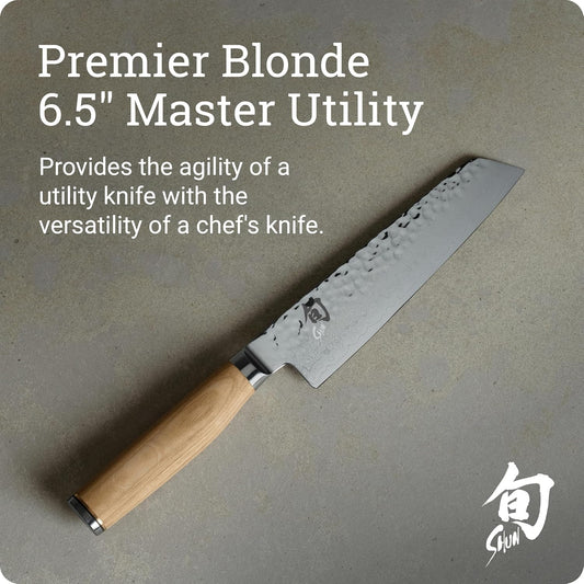 Shun Premier 6.5" Master Utility Knife, Handcrafted Japanese Knife, VG-MAX Core with Damascus Stainless Steel Cladding, Pakkawood Handle, Precision and Sharpness for Professional and Home Chefs