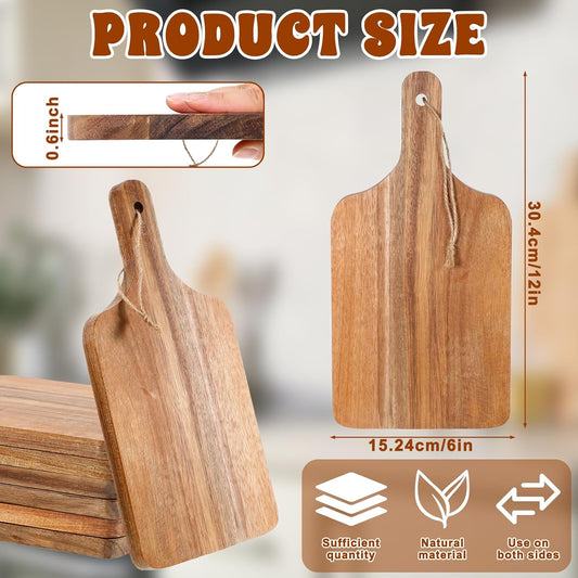 6 Pack Acacia Wood Cutting Board with Handle, Cheese Boards Charcuterie Boards, 12” x 6” Wooden Cutting Boards for Kitchen, Hanging Cutting Board Decor, Bread Boards for Food, Cheese, and Meat