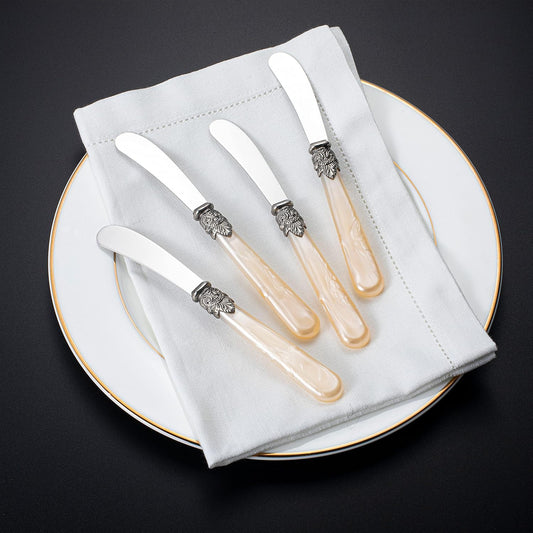 REVERIE Collection 4-piece Stainless Steel Butter Spreader Cheese Knife, Giftable Butter Knives set, Bread Knife set (White Handle)