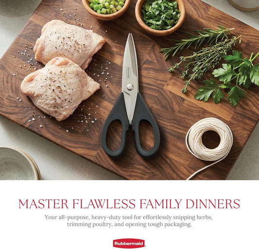 Rubbermaid Kitchen Scissors All Purpose Heavy Duty, Stainless Steel Kitchen Shears with Protective Sheath, Dishwasher Safe Kitchen Scissors for Food, Meat, Poultry & Herbs, Comfort Grip, Charchoal