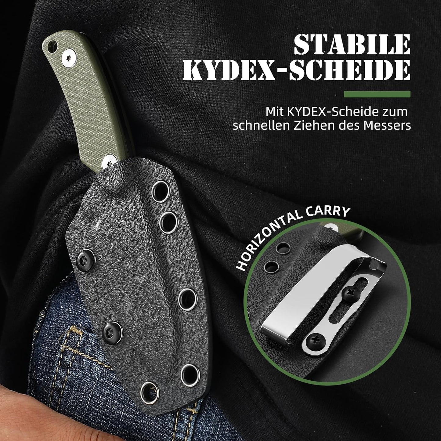 Omesio Neck Knife, Full Tang EDC Knife Necklace for Men, 5.82" Fixed Blade with Kydex SHeath and Clip, Nessmuk Blade Small D2 Steel G10 Handle for Outdoor, Survival, Camping