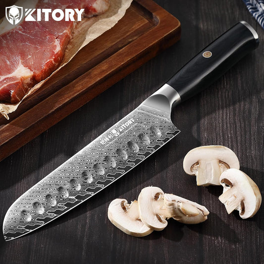 73 Layers Damascus Santoku Knife 7",10Cr15CoMoV HC Cutting Core, Japanese Style Premier Kitchen Chefs Gadget w/t Gift Box
