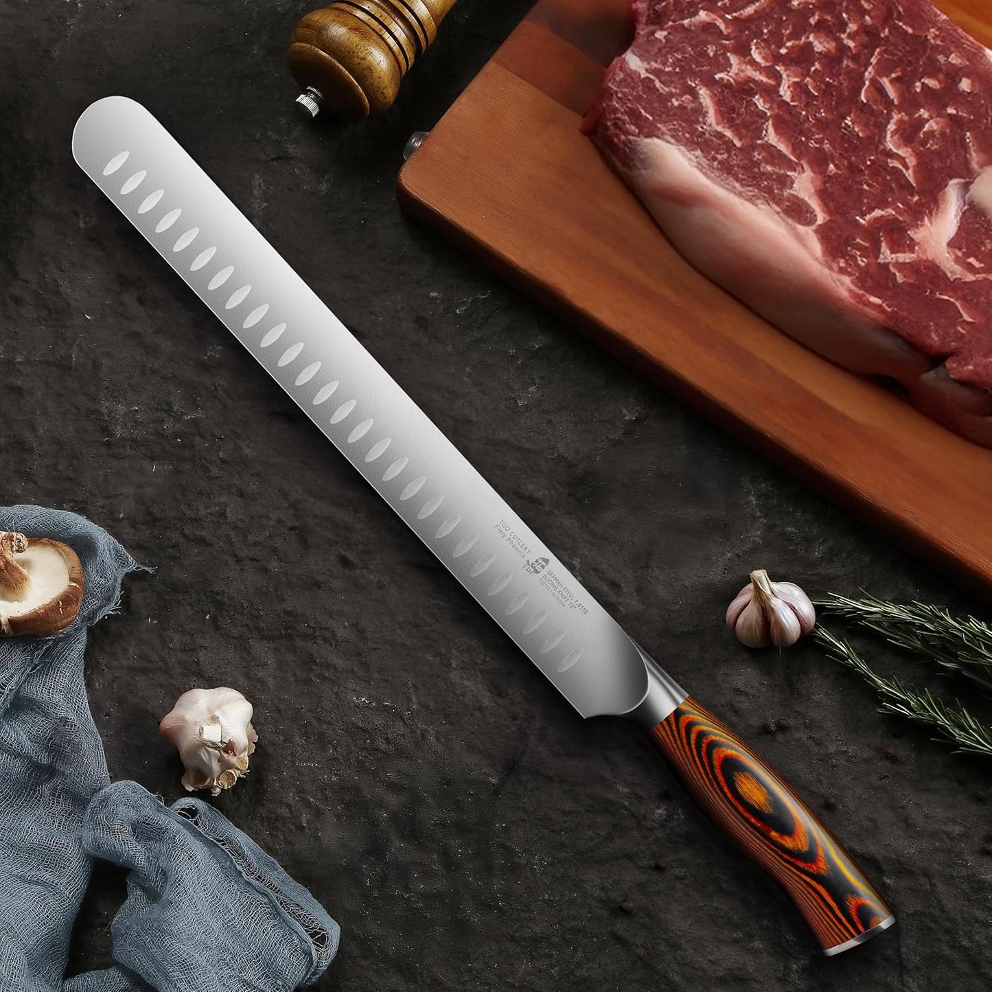 TUO Carving Knife, 12 inch Brisket Knife for Cutting Meat, Slicing Through Roast & Bacon, Sharp German Steel, Ergo Pakkawood Handle, BBQ Gifts for Men