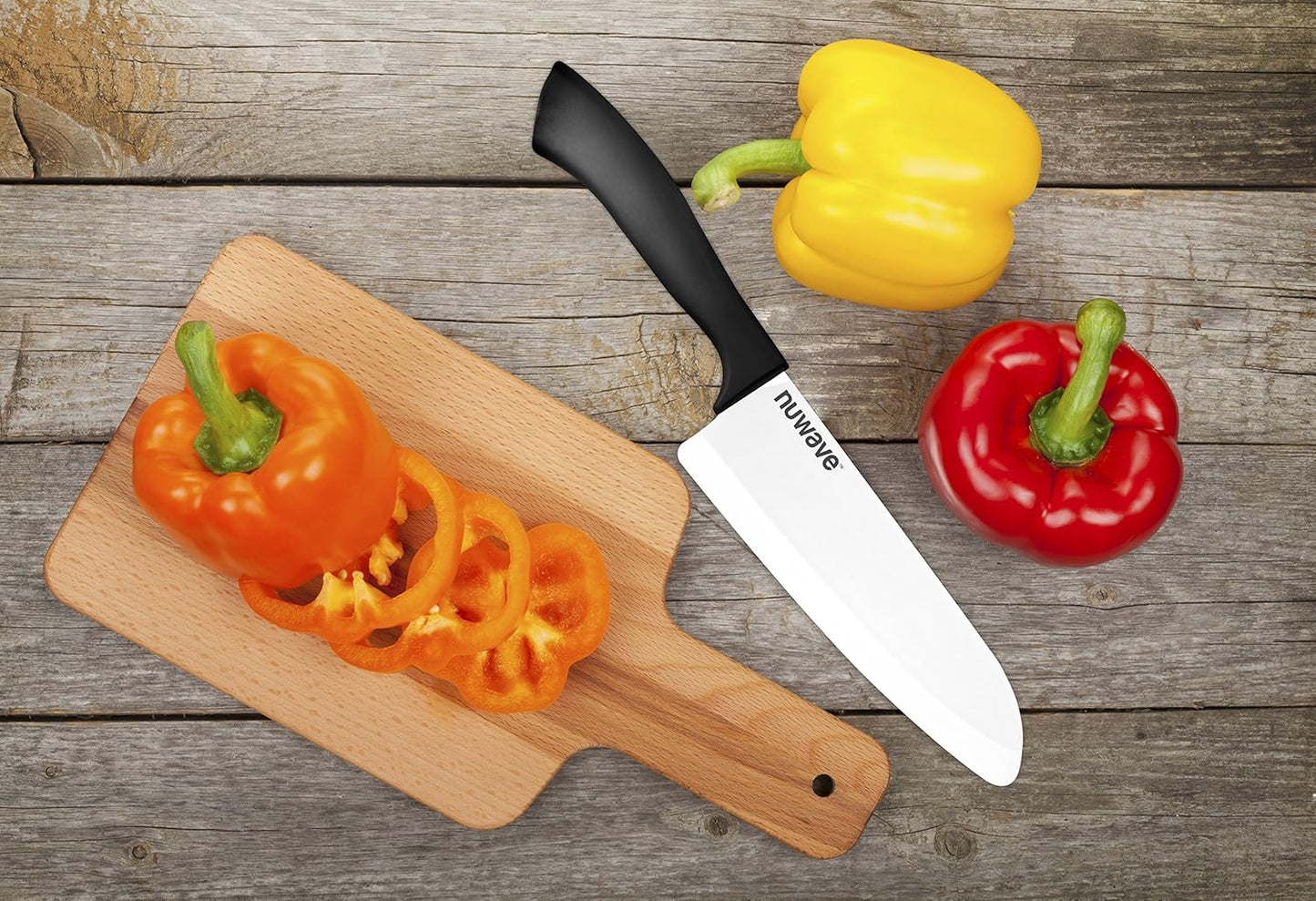 Nuwave 4-Piece Black Ceramic Knife Set - Includes 3' Paring, 5' Utility, 6.5' Everyday & 8' Chef's Knife, Ideal Super Sharp Kitchen Knives, Rust-Proof, Ergonomic Handles