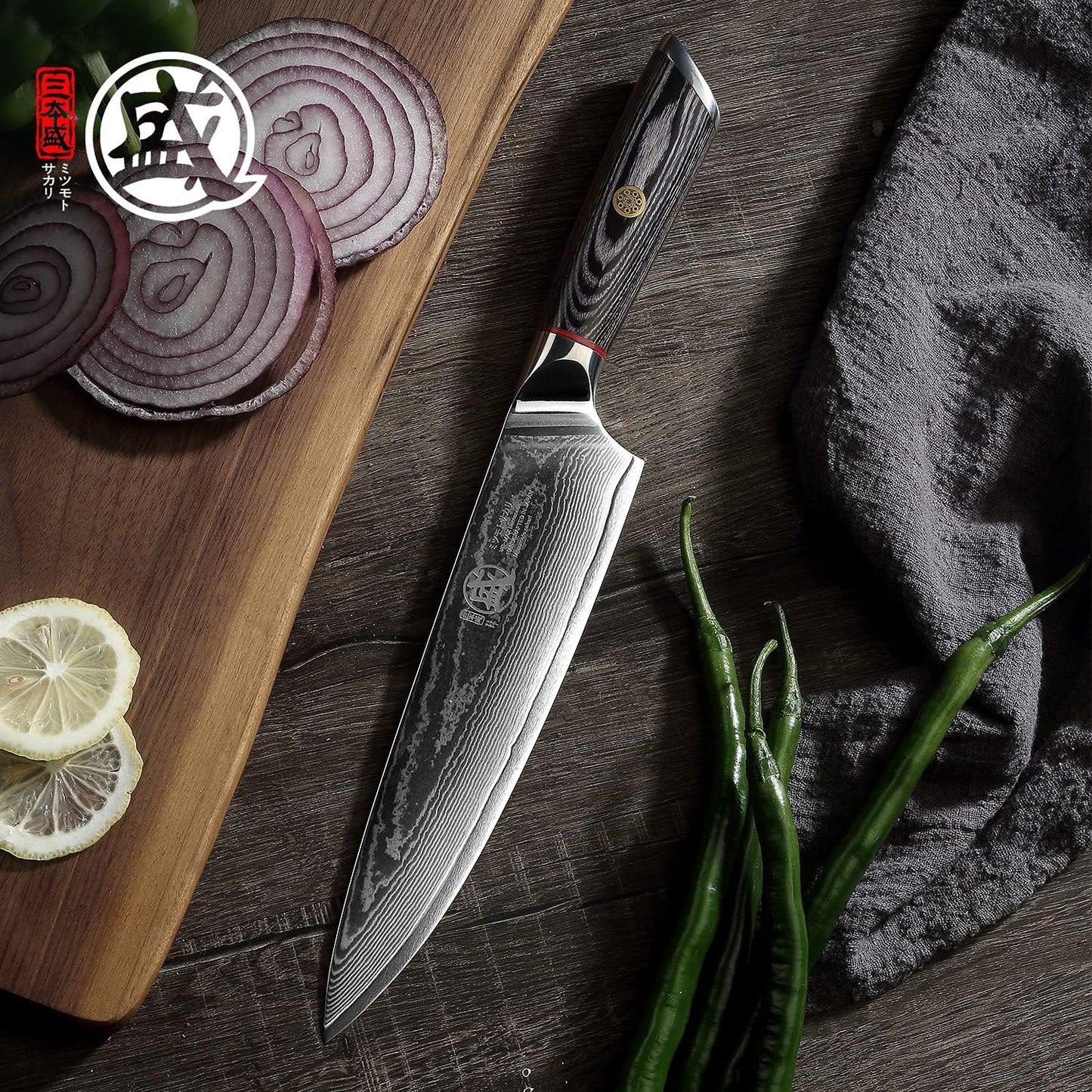 MITSUMOTO SAKARI Cleaver Chef Knife 7 inch - 67-Layer AUS-10 Damascus Steel, Hand Forged Japanese Meat Boning Knives, PakkaWood Handle & Sandalwood Box