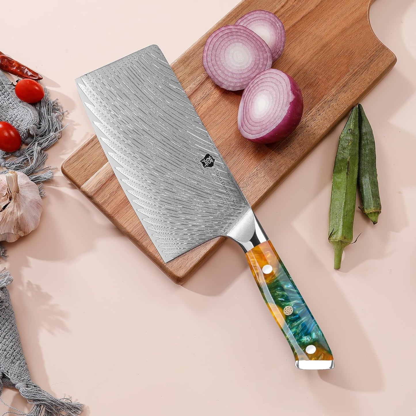 WILDMOK Damascus Boning Knife, 7 inch Super Sharp Fillet Knife, Japanese Damascus Steel, Full Tang Resin Handle, Includes Gift Box
