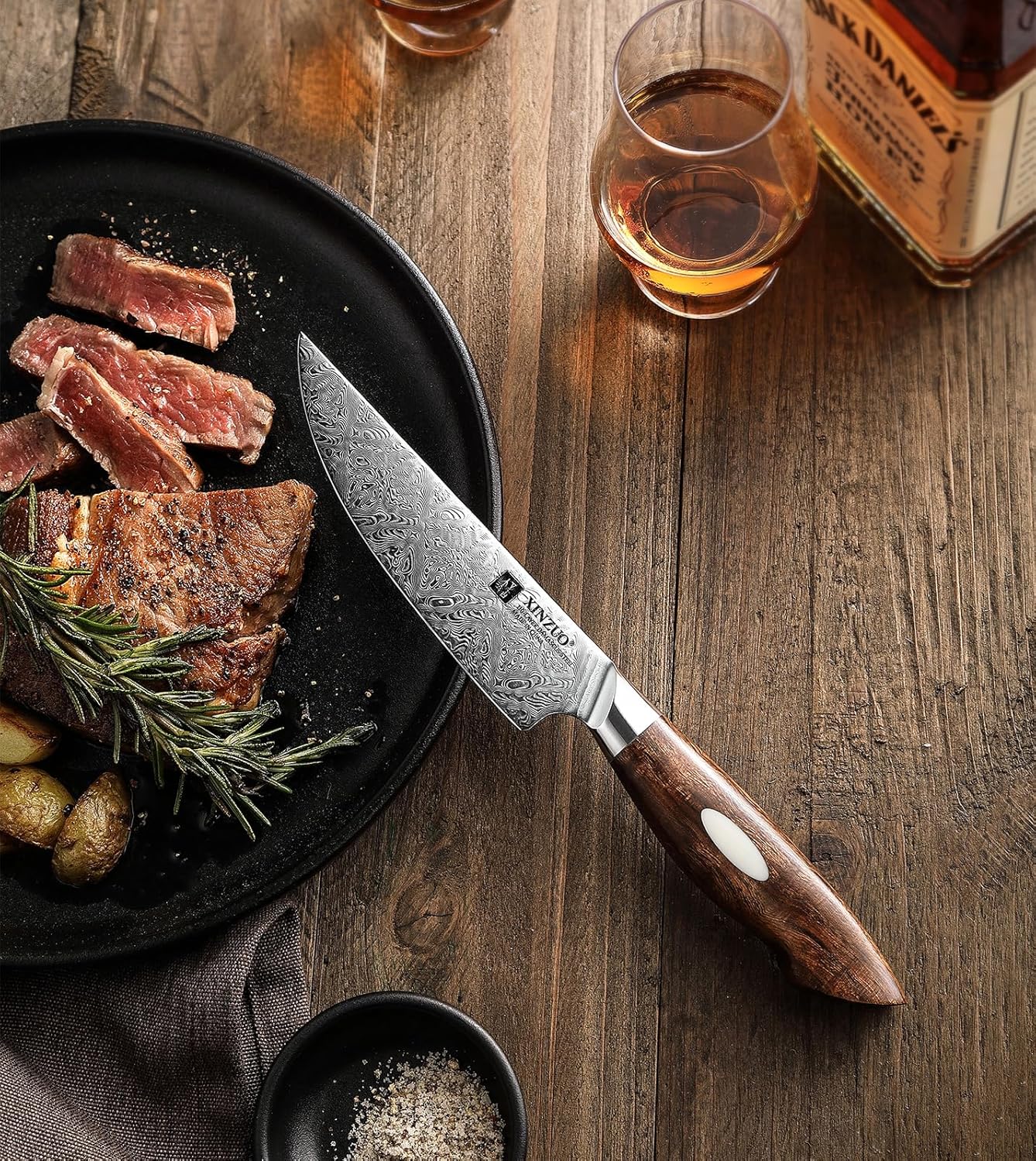XINZUO 8.3 Inch,110 Layers Damascus Steel Chef Knife Cleaver, Professional Hand Forged Kitchen Cooking Knife,Full Tang,Sharp Slicing Knife Gyuto Knife-North America Desert lron Wood Handle