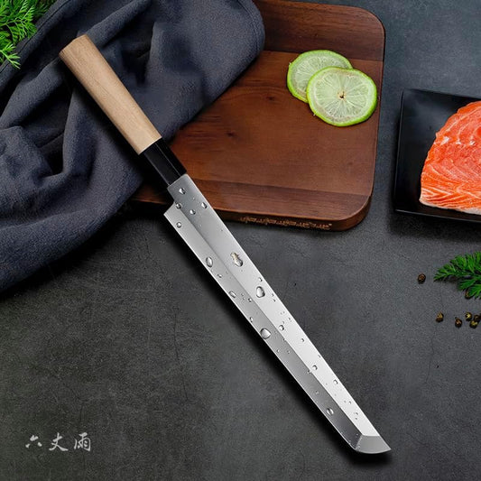 10.6 inch (270mm) Sakimaru Knife Japanese Sushi Chef Knife Salmon Knife Slicer Razor Sharp Sashimi Watermelon Knives, 5Cr15mov Stainless Steel Sashimi Yanagiba Knife, Maple Handle