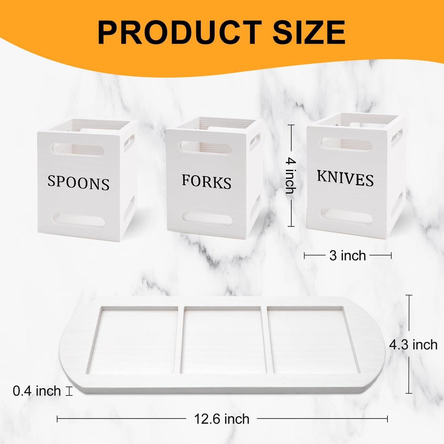 Wooden Flatware Silverware Caddy for Party Cutlery Utensil Holder Counter | Wood Silverware Organizer Countertop Knife Fork and Spoon Holder Table Utensil Caddy Basket White Kitchen Decor Accessories