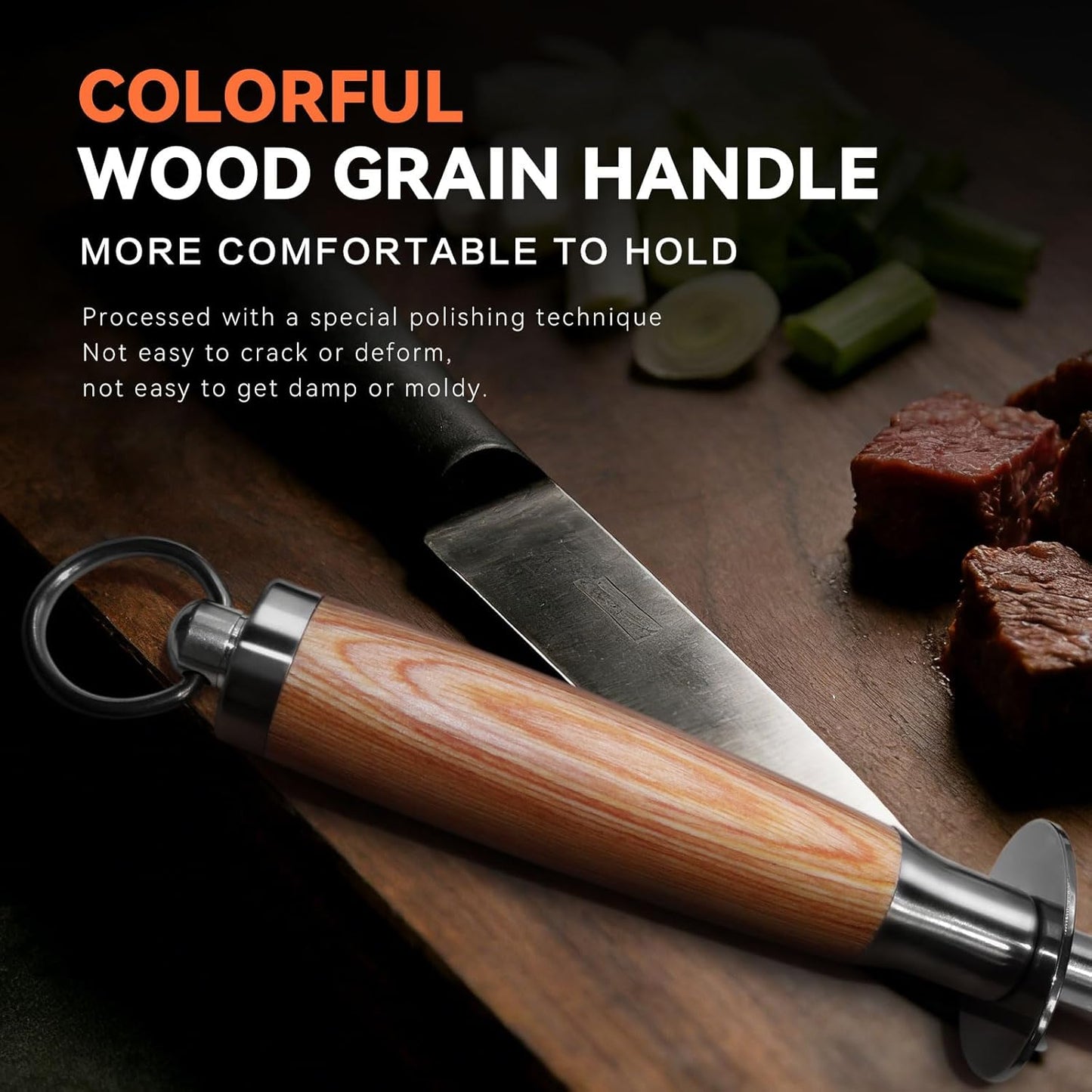 Honing Rod 10'', German High Carbon Steel Knife Sharpener Rod with Premium Gift Box, Professional Fine Sharpening Stone Kitchen Knife Whetstone with Natural Wood Handle, 10 inch