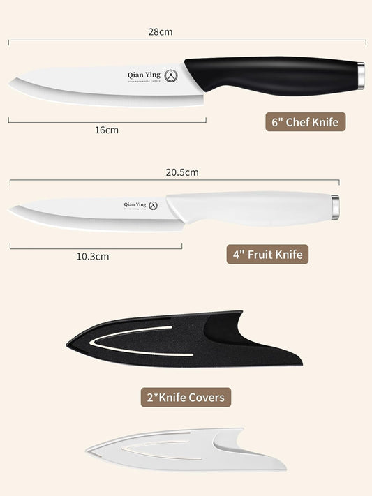Ceramic Knife Set for Kitchen with Sheath: 2PCS Rustproof 100% Zirconia Pure Ceramic Fruit Knives, Sharp Blade, Ergonomic Handle
