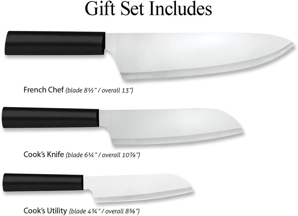 Chef Select Gift Set (S57) + Sharpener, Silver Handle | 3-Piece Knife Set with Quick Edge Sharpener (R119), Stainless Steel Blades, Silver Cast Aluminum Handle